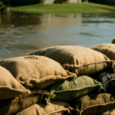 Sandbags holding back a flood.